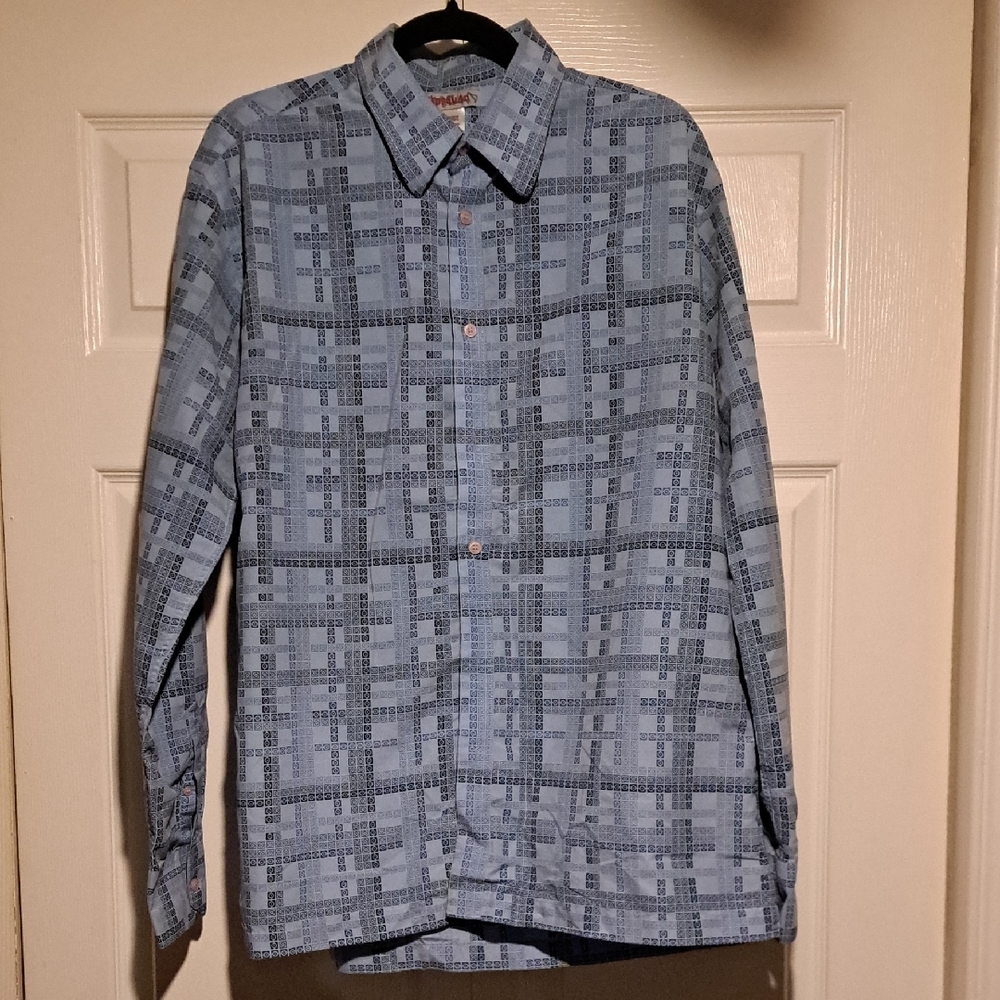 🪩Men's XL Blue Unique Style  Button-Up Shirt soft comfortable Light material